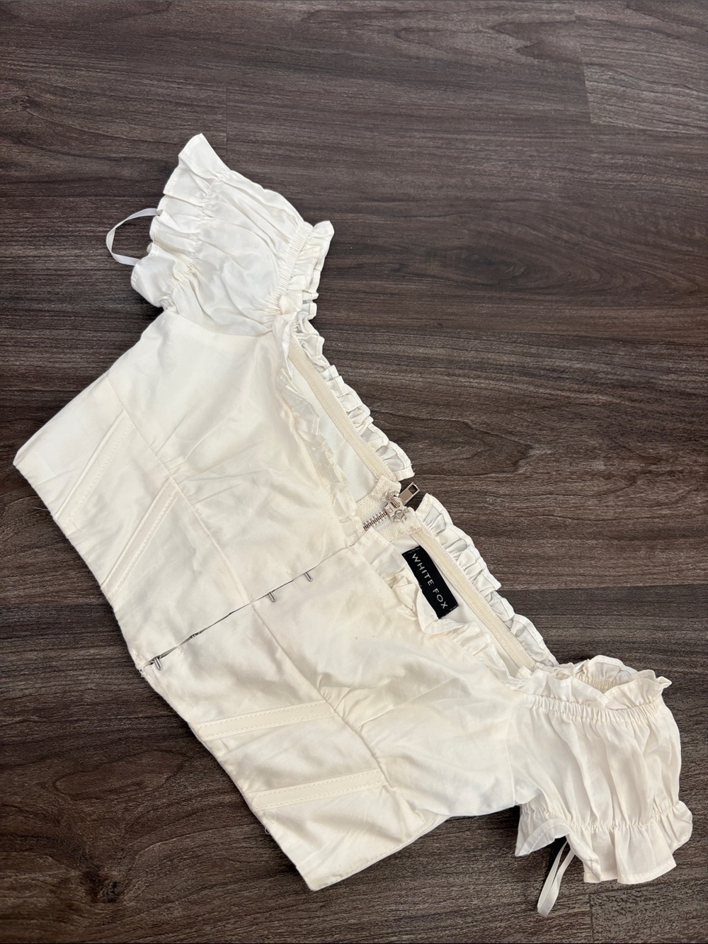 White Fox Boutique Cream Off-Shoulder Crop Top